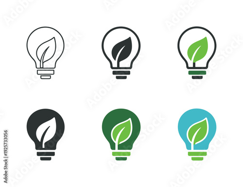 Electricity saving symbol illustrating a bulb shape integrated with a leaf or growth cue to communicate mindful energy usage,