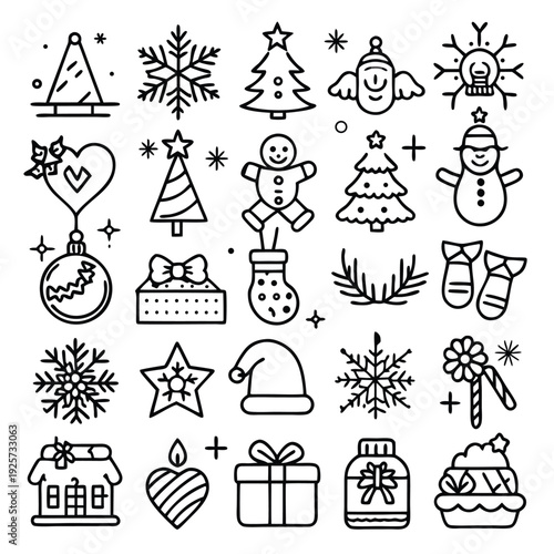 set of christmas line icons silhouette line art vector illustration with a white background