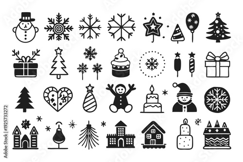 set of christmas line icons silhouette line art vector illustration with a white background