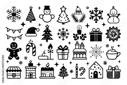 set of christmas line icons silhouette line art vector illustration with a white background