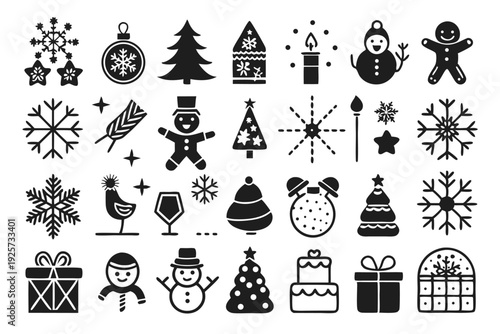 set of christmas line icons silhouette line art vector illustration with a white background