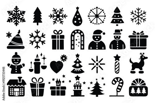 set of christmas line icons silhouette line art vector illustration with a white background