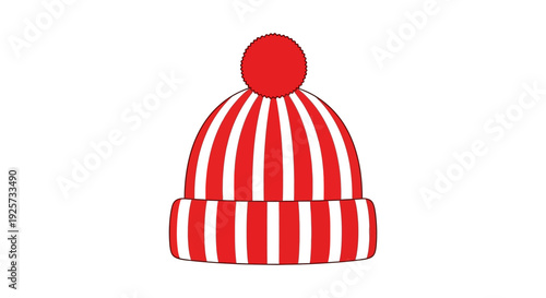 A red and white striped winter beanie with a pom pom on top