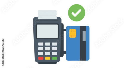 Contactless payment with card reader card and checkmark indicating success