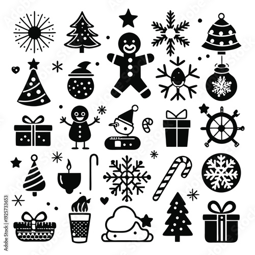 set of christmas line icons silhouette line art vector illustration with a white background