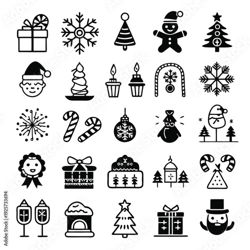 set of christmas line icons silhouette line art vector illustration with a white background