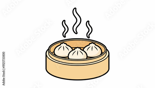 Steaming Dim Sum Dumplings in a Bamboo Steamer Basket - Delicious Asian Cuisine Icon