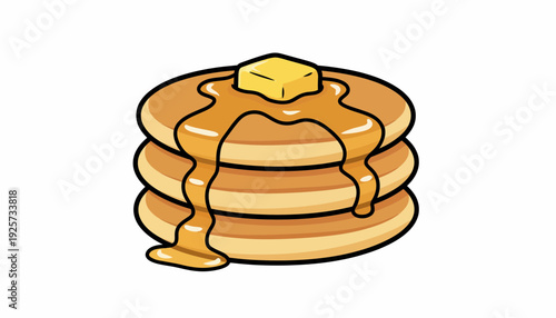 Delicious golden stack of pancakes with melting butter and sweet syrup, perfect for a cozy morning breakfast