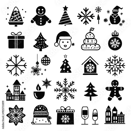 set of christmas line icons silhouette line art vector illustration with a white background