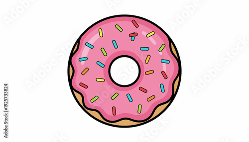 Sweet pink frosted donut with vibrant sprinkles, a delightful treat perfect for breakfast or dessert illustrations