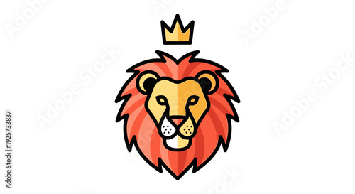 Majestic crowned lion head illustration embodying strength, leadership, and regal authority in flat design style