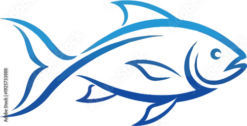 Stylized blue abstract fish logo design featuring smooth flowing lines perfect for seafood branding or aquatic related businesses seeking a clean modern icon.