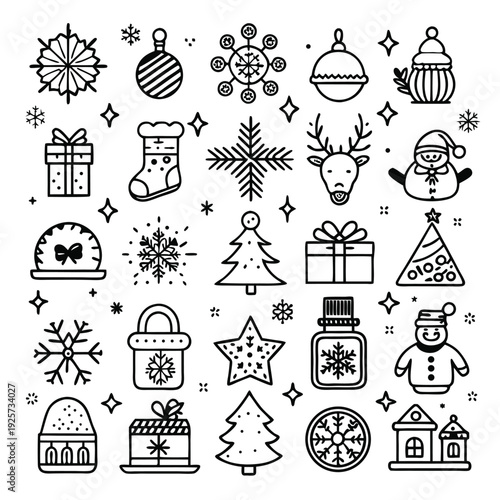 set of christmas line icons silhouette line art vector illustration with a white background