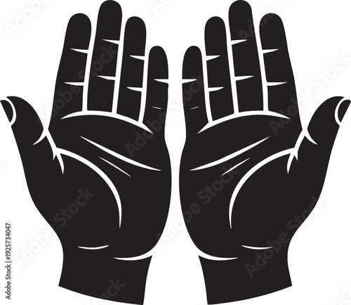 Praying hands silhouette illustration for islamic dua and religious worship symbol on transparent background