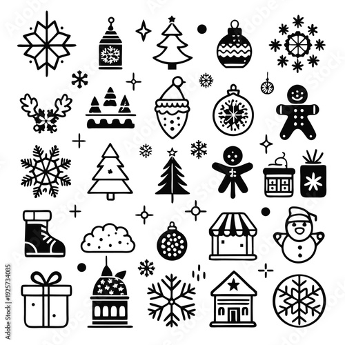 set of christmas line icons silhouette line art vector illustration with a white background