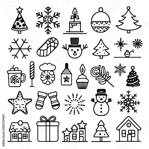 set of christmas line icons silhouette line art vector illustration with a white background