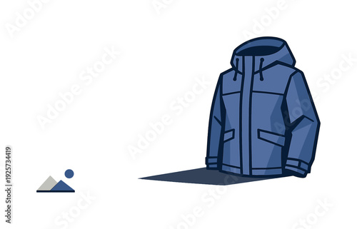 Stylized blue hooded jacket with pockets and drawstrings, isolated on black background