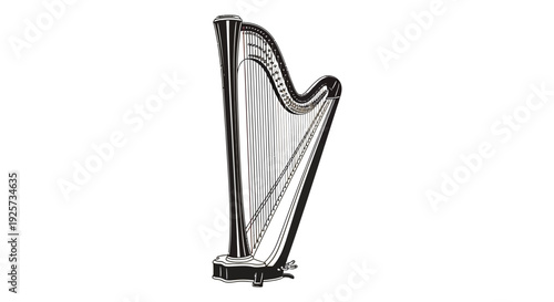 Illustration of a classic concert harp against a plain white background