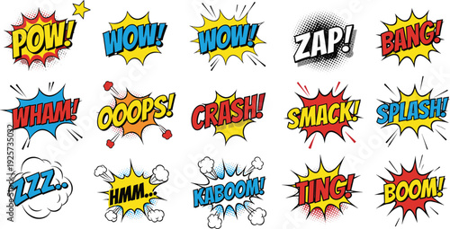 Comic Book Sound Effects Words POWOWZAPBANGWHAMOPSCRASH vector illustration