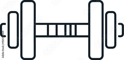 Simple black line icon depicting an adjustable dumbbell used for strength training and heavy weightlifting exercise representing fitness goals and physical health activities