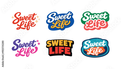 Modern holiday banner with short greeting slogan featuring modern lettering logo set for Sweet Life, stock-ready inspirational