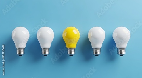 Light bulbs with one yellow bulb standing out