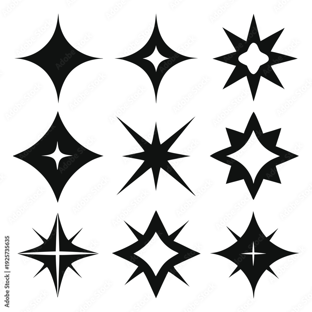 Obraz premium sparkle star icon set silhouette line art vector illustration with a white background