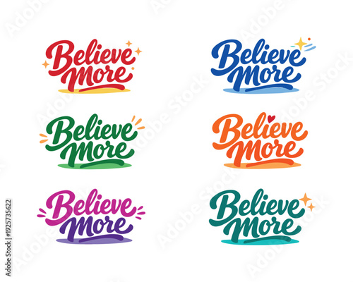 Clean flat holiday banner set illustration featuring modern lettering logo set for Believe More, stock marketplace–ready
