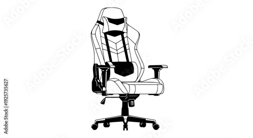Modern gaming chair vector, ergonomic design, high backrest, headrest and lumbar pillow, flat design, clean geometric shapes, minimal color palette