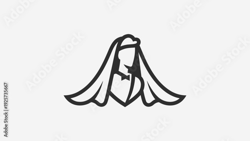 Elegant bride and groom embracing in romantic wedding pose