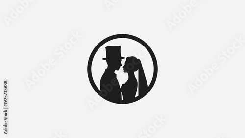 Elegant couple kissing in circular frame silhouette