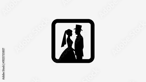 Elegant Victorian couple silhouette in classic wedding attire