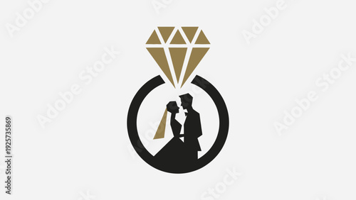 Elegant wedding couple silhouette with diamond ring graphic