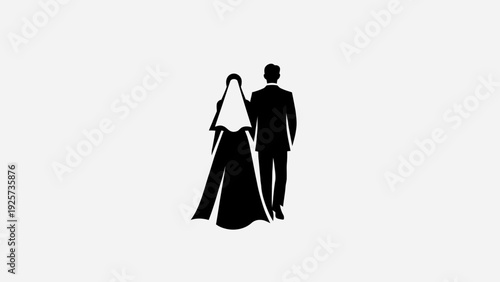 Elegant wedding couple walking together in love