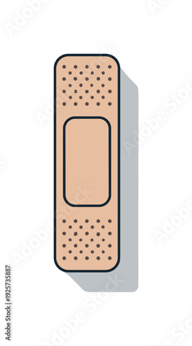 Single adhesive bandage with a neutral skin tone and a shadow on a light gray background