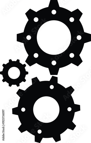 Mechanical gear wheels icon illustration, industrial cog system black and white vector design isolated on clean background