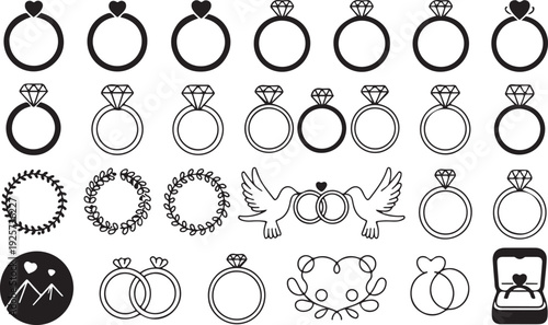 Various black and white ring with different symbols and patterns rings jewelry diamonds