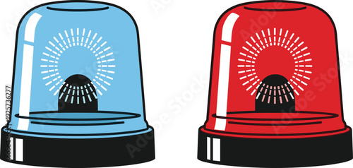 Two Flashing Emergency Lights One Blue One Red With White Background alarm alert