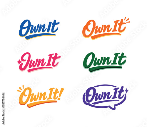 Modern flat holiday banner design highlighting modern lettering logo set for Own It, high-demand commercial lettering bundle