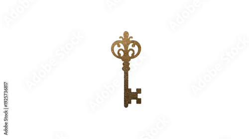 A vintage key illustration with intricate details, set against a pristine white background
