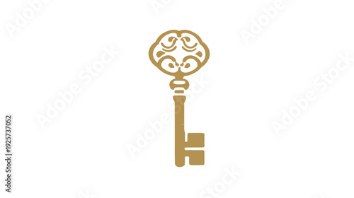 A single ornate, golden key centered on a plain white background. It symbolizes access and unlocking