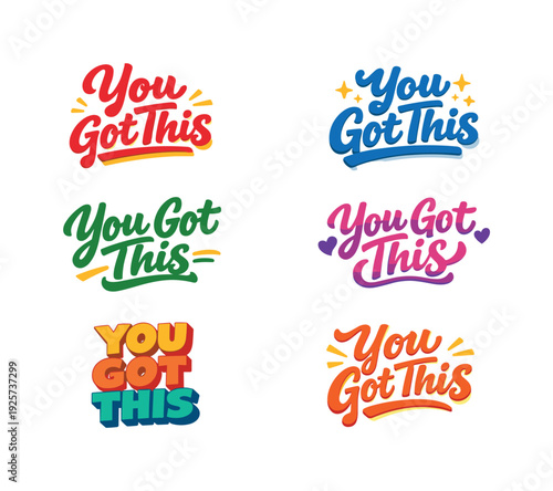 Clean flat holiday banner set illustration featuring modern lettering logo set for You Got This, stock marketplace–ready
