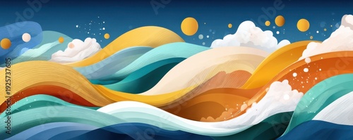 Panel kuchenny z motywem Abstract colorful waves background in blue, teal and golden yellow with flowing shapes
