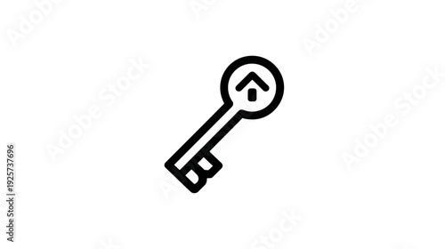 A bold, black outline key icon with a simple house symbol in the key's circular head