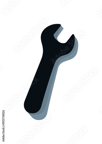 Simple 3D rendered open-end wrench isolated on a black background with subtle shading