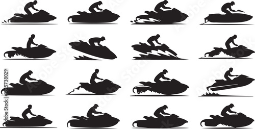 Black Silhouettes of Jet Skiers Riding on Water Personal Watercraft jet skis water sport