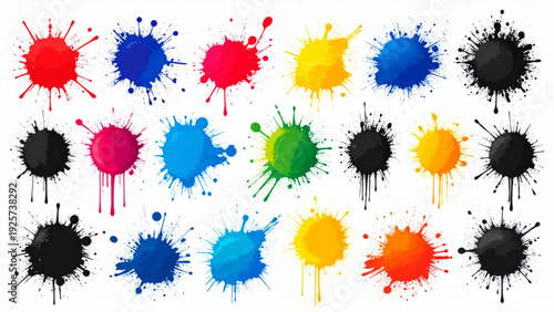 Ink Paint Splatter Vector Set – Colorful and Black Splash Blots for Grunge Background