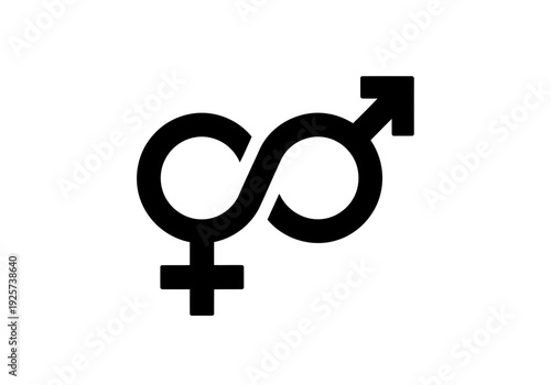 A very stylish but simple looking Intertwined male and female gender symbols silhouette forming an infinity sign silhouette representing eternal connection and gender fluidity