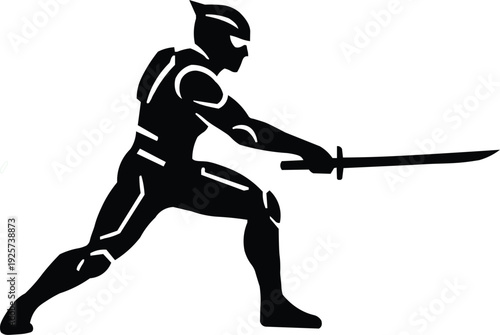 Black swordsman silhouette icon in minimalist style