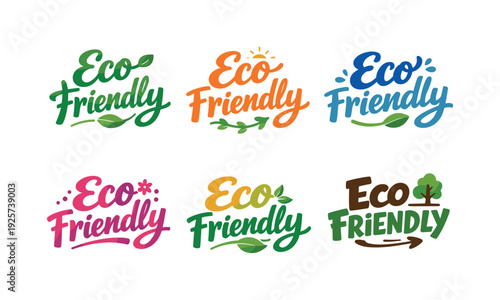 Seasonal holiday banner with promotional slogan presenting modern lettering logo set for Eco Friendly, environmentally-focused